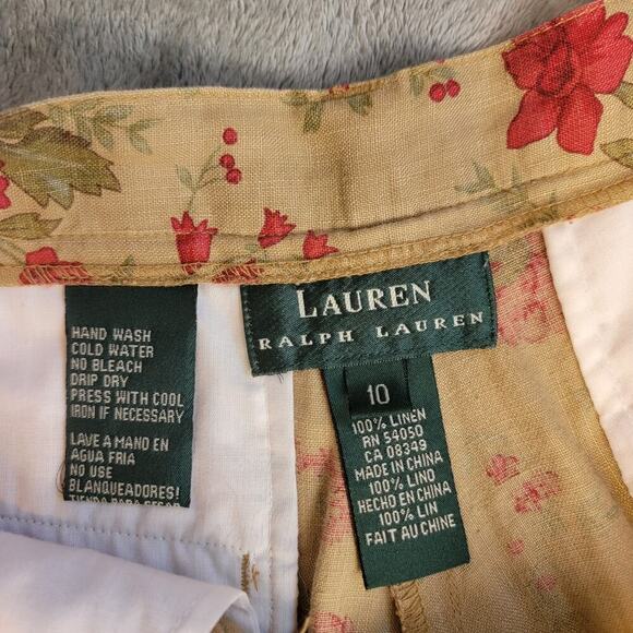 Ralph Lauren Floral Linen Shorts Women’s 10 High Rise Pleated Vintage Boho - Picture 3 of 10